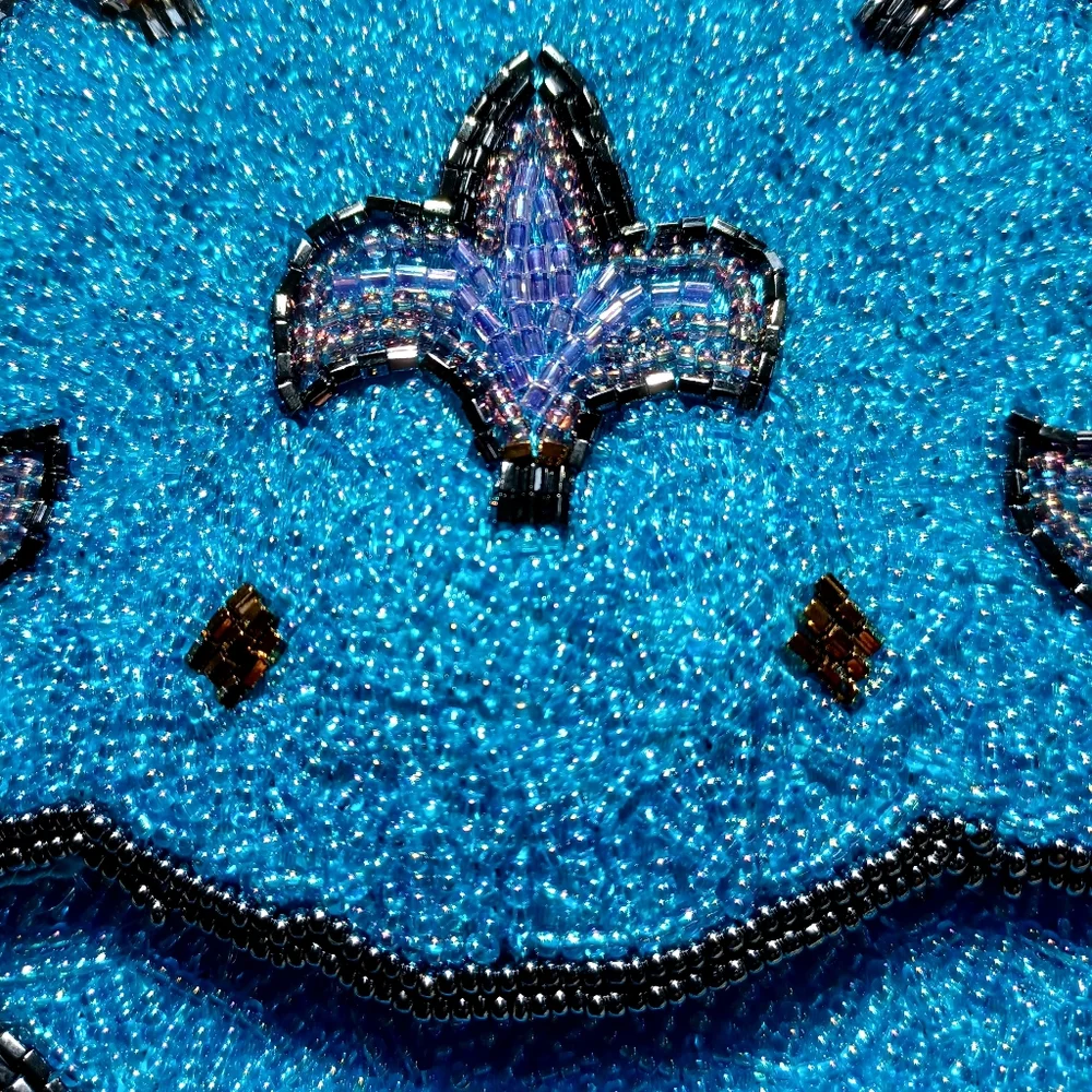 Aqua Fleur-de-lis Glass Beaded Bag